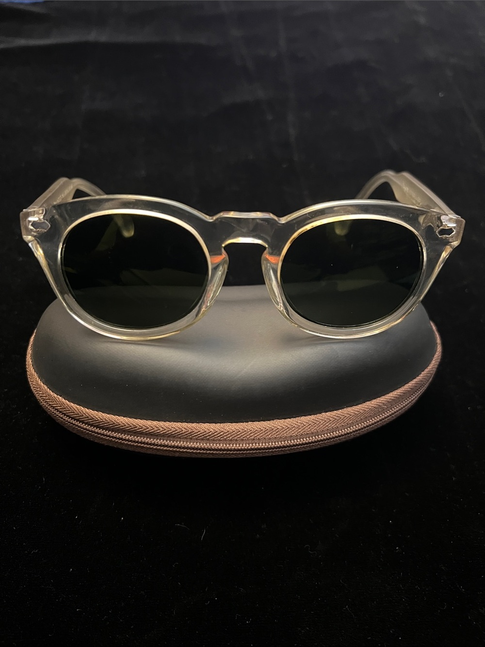 PANACHE PAUL Clear Frame Round Sunglasses with Dark Lenses - Men Accessories